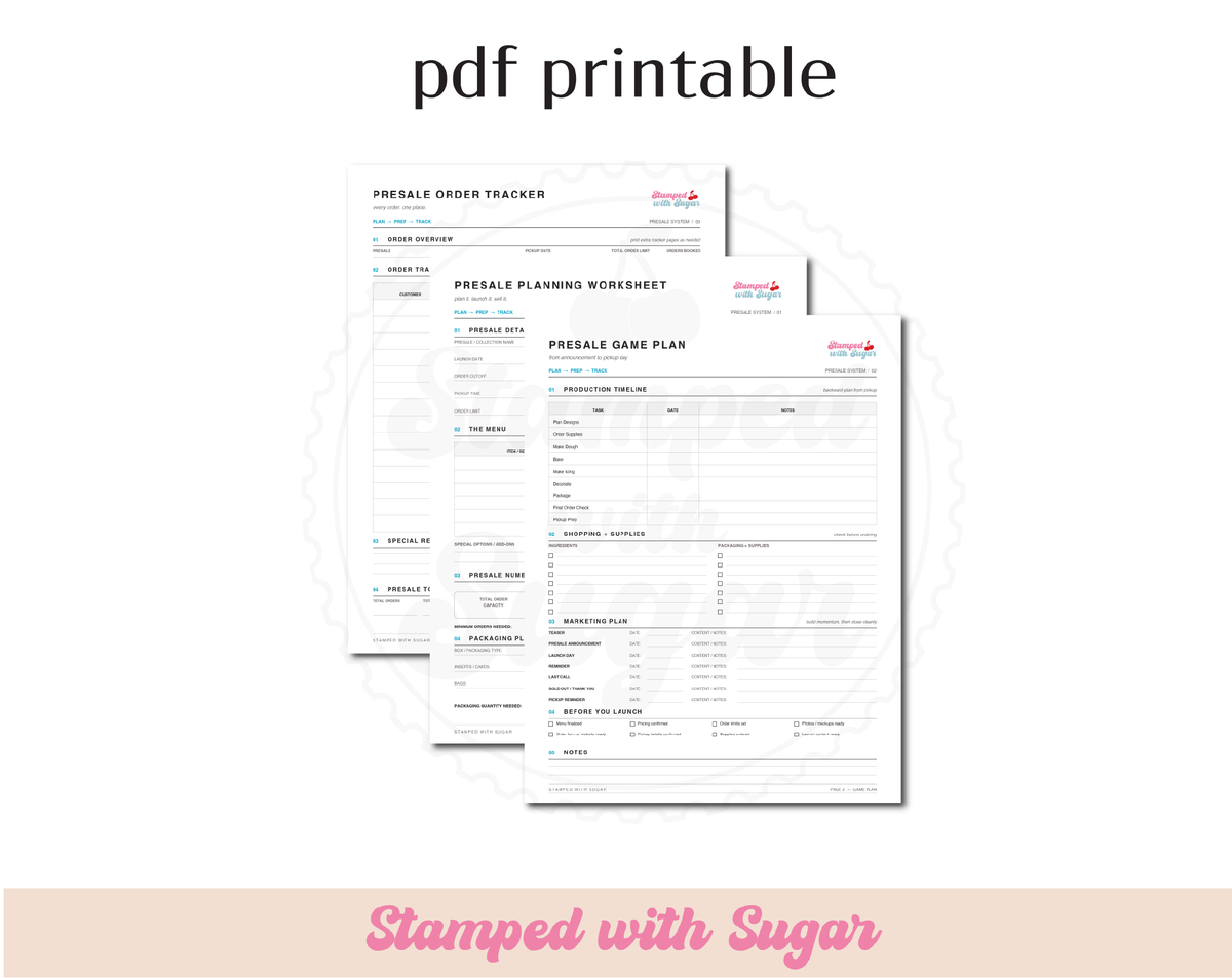 The Presale Planner | Printable Presale Planning and Order Tracker for Bakers