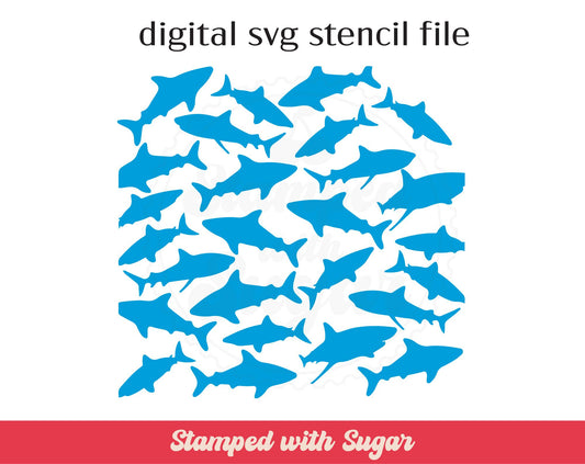 Archivo de esténcil SVG de dispersión de tiburones