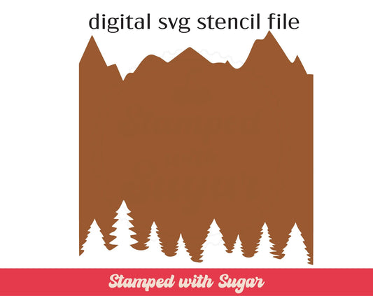 Archivo de esténcil SVG de árbol y montaña
