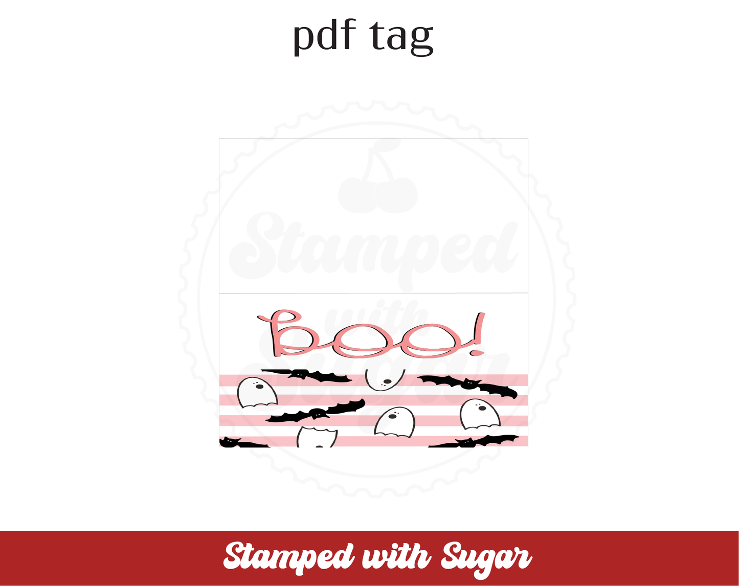 Etiqueta PDF para bolsa de 4 pulgadas a rayas rosas "Boo"
