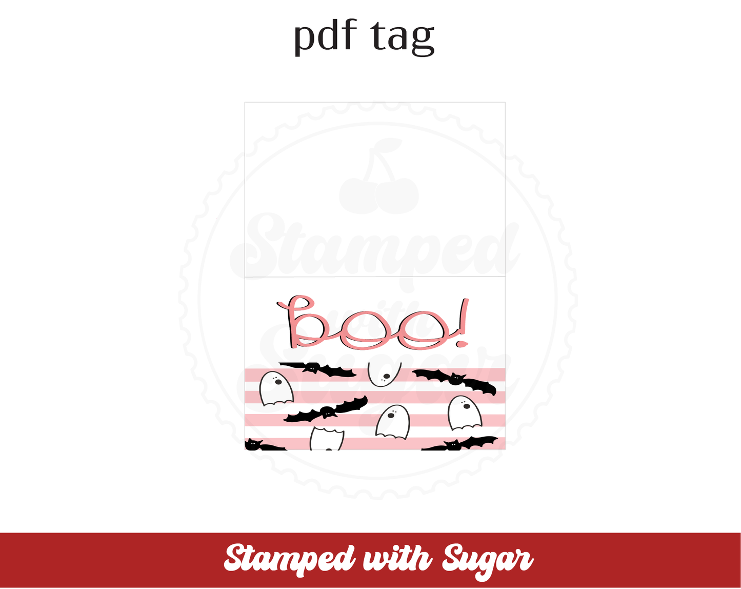 Etiqueta PDF para bolsa de 3 pulgadas con rayas rosas de Boo