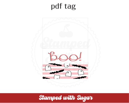 Etiqueta PDF para bolsa de 3 pulgadas con rayas rosas de Boo