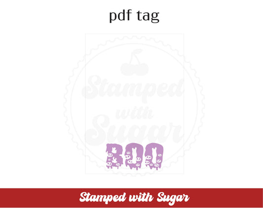 Etiqueta PDF para Tarjeta de Galleta Calavera Boo