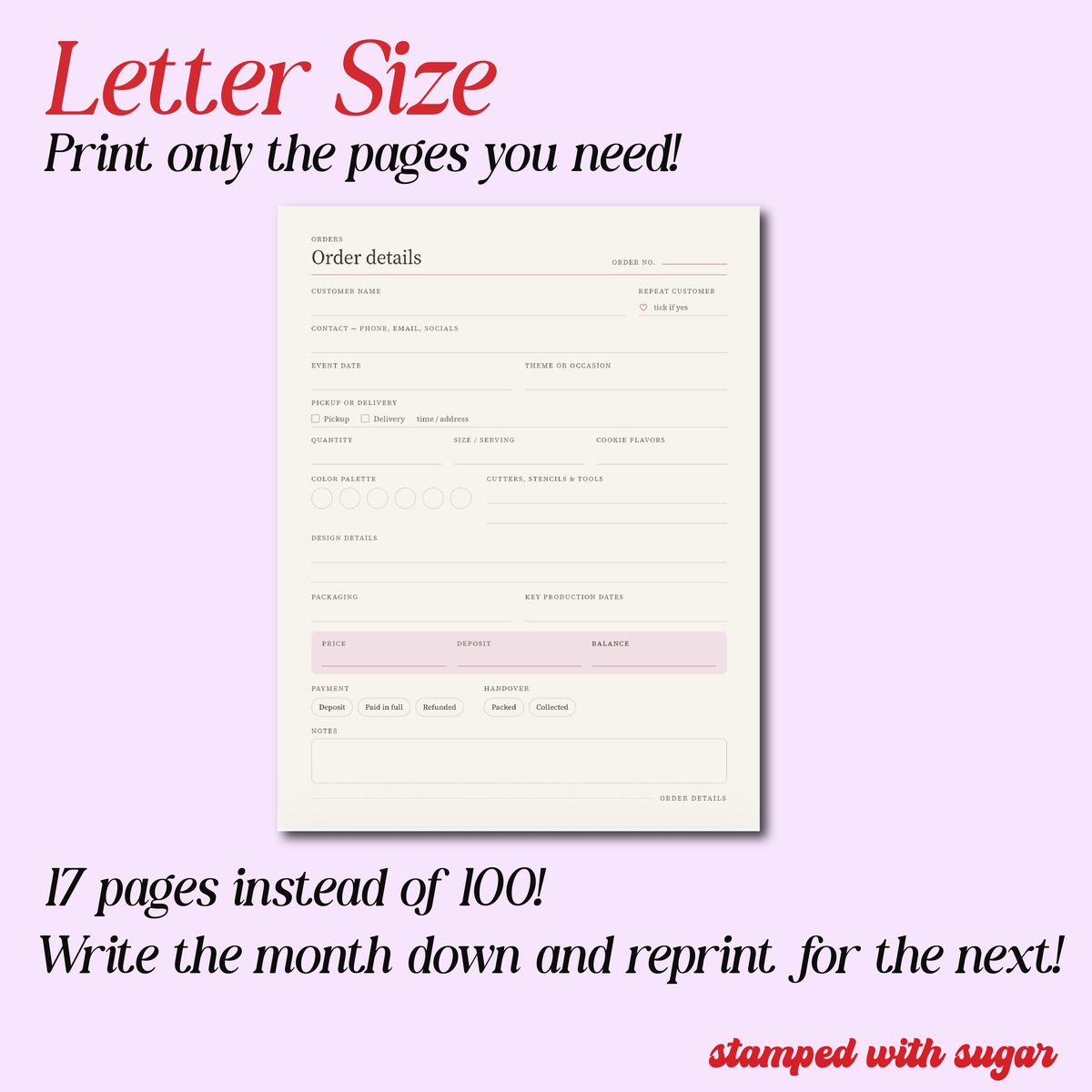 Cookie Orders Printable | Cookie Business Planner & Order Tracker