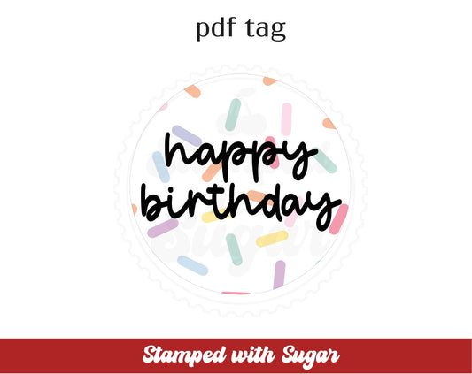 Etiqueta de Círculo de Asperjar de Feliz Cumpleaños en PDF