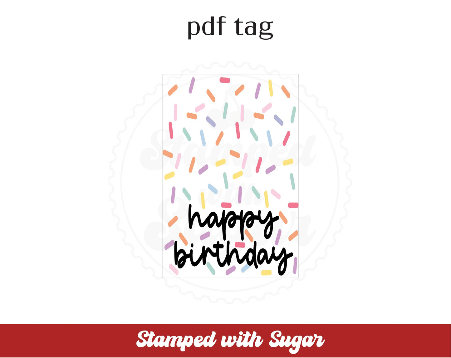 Etiqueta PDF rectangular de Feliz Cumpleaños con chispas