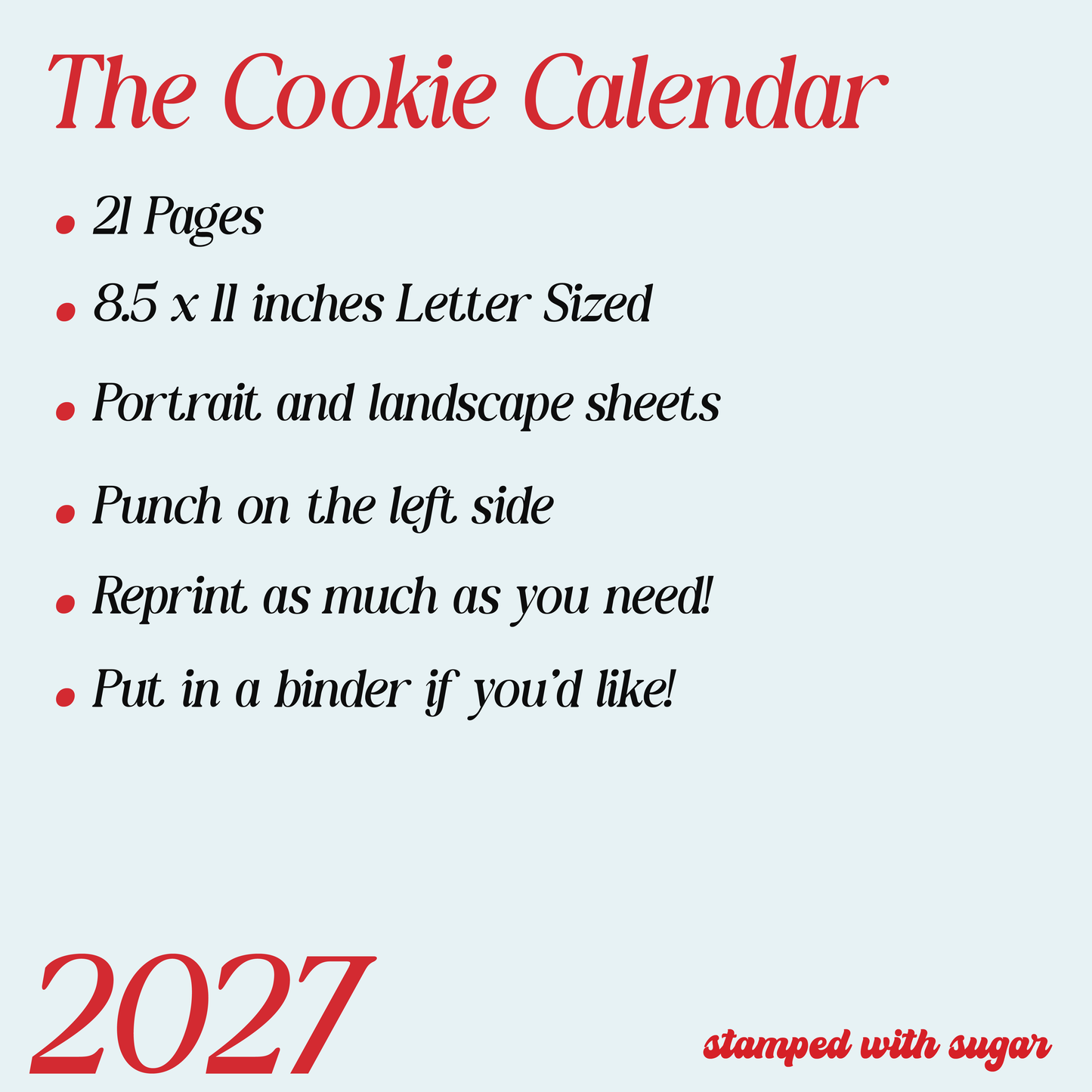The Cookie Calendar 2027 Bundle | Digital & Printable Cookie Business Planner