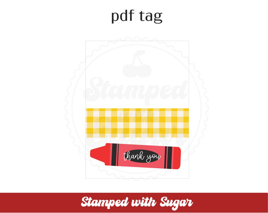 Gracias por la etiqueta de adorno de bolsa de 3 pulgadas de Crayon en PDF